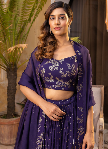 Graceful Sequence Embroidered Georgette Purple Lehenga Choli For Women